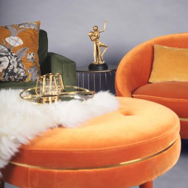 green and orange velvet furniture