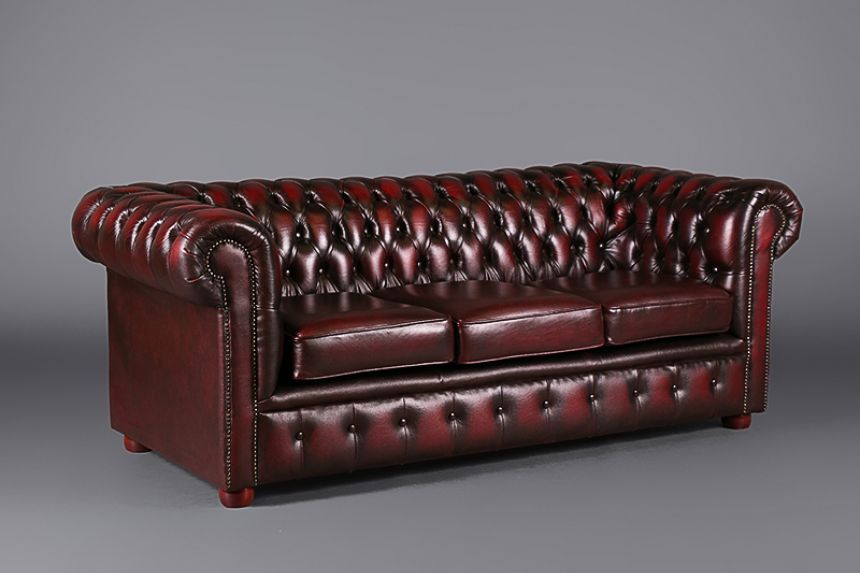 Furniture on the Move - Chesterfield Three Seater Sofa Hire in Oxblood colour