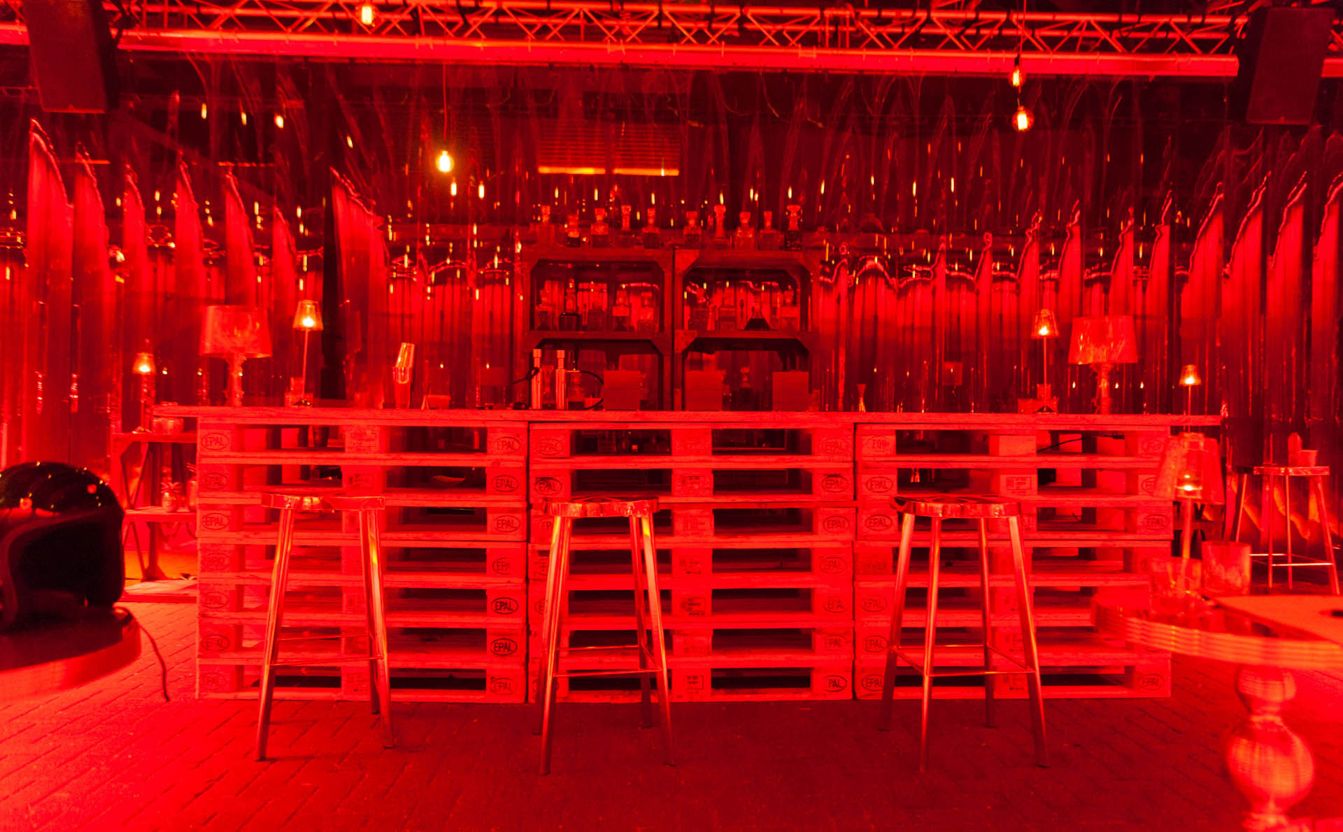 Pallet bar with red lighting hired out to Toyota advert
