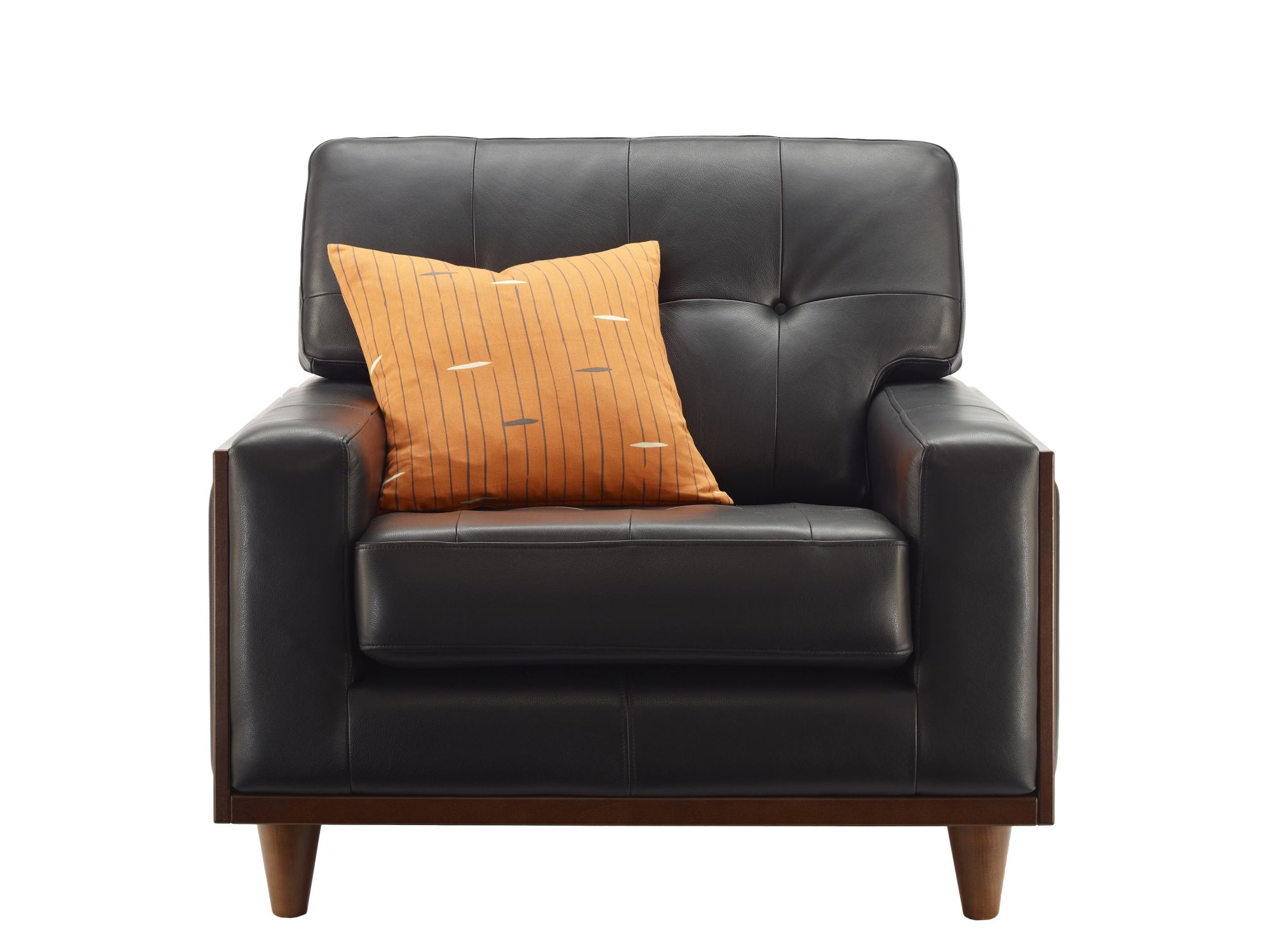 G Plan Vintage The Fifty Nine Leather Armchair in Capri Black with scatter