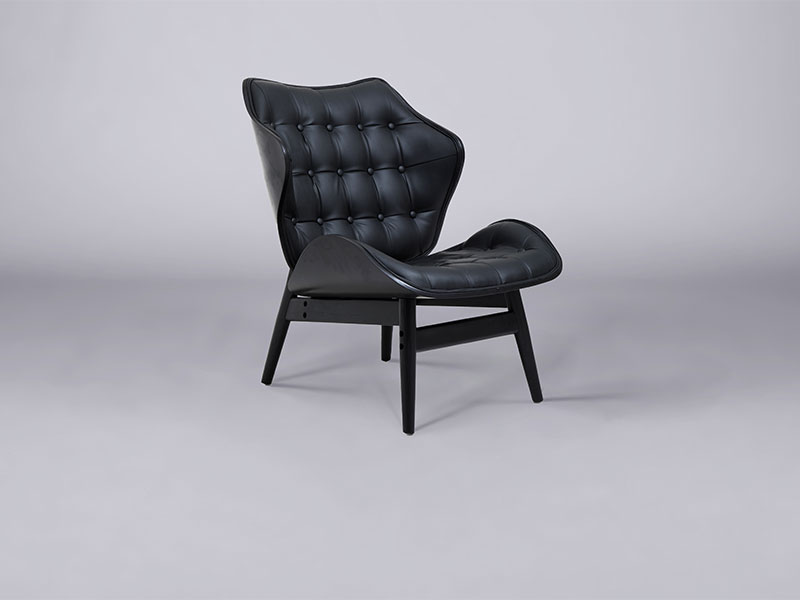 black leather midcentury leather chair with high back 