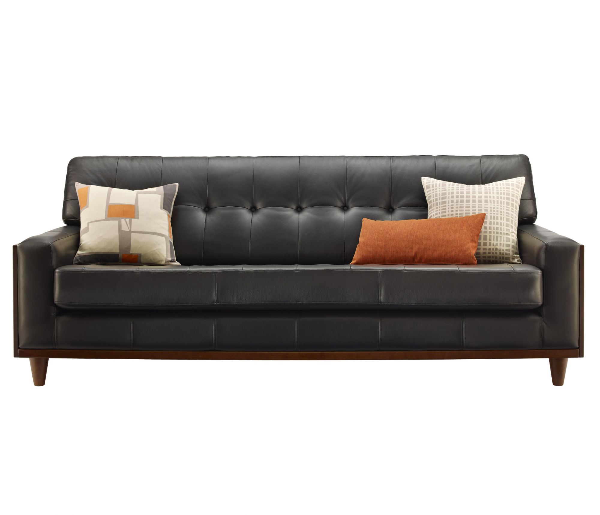 G Plan Vintage The Fifty Nine Leather Sofa in Capri Black with scatter