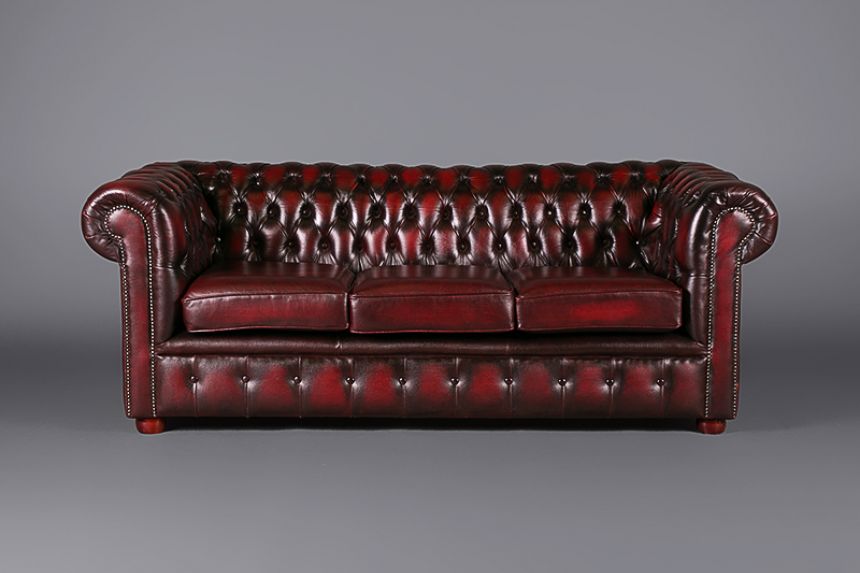 Three Seater Leather Chesterfield, Oxblood Leather Couch