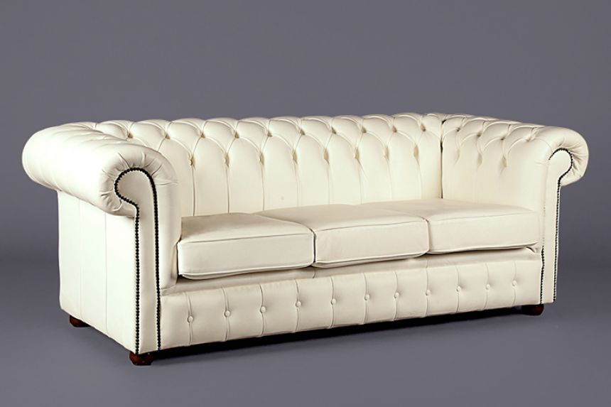 chesterfield white leather 3 seater sofa