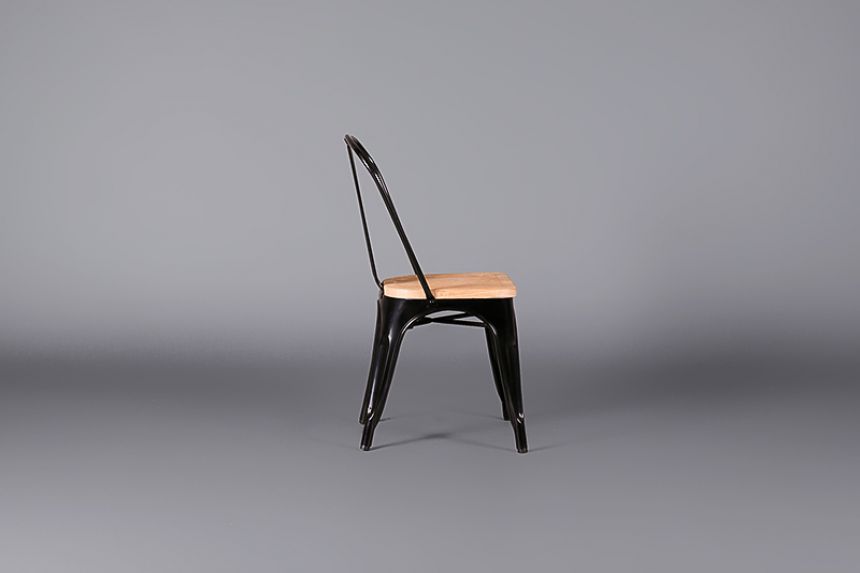 Industrial Chair- Black with Solid Wood Seat pad main image
