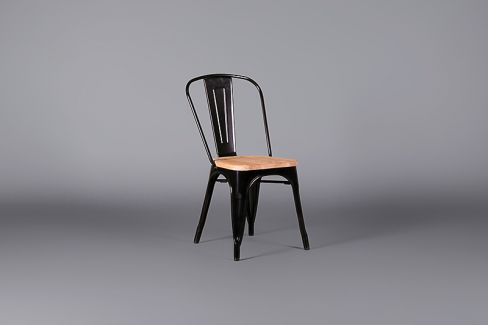 Industrial Chair- Black with Solid Wood Seat pad