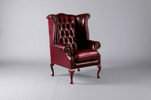 Chesterfield Queen Anne Wing Chair - Oxblood 