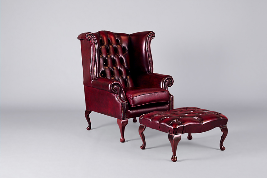 Chesterfield Queen Anne Wing Chair Oxblood - Chairs -6743