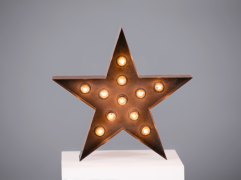 Illuminated Tarnished Metal Star Table Lamp, Metal Star Table Lamp