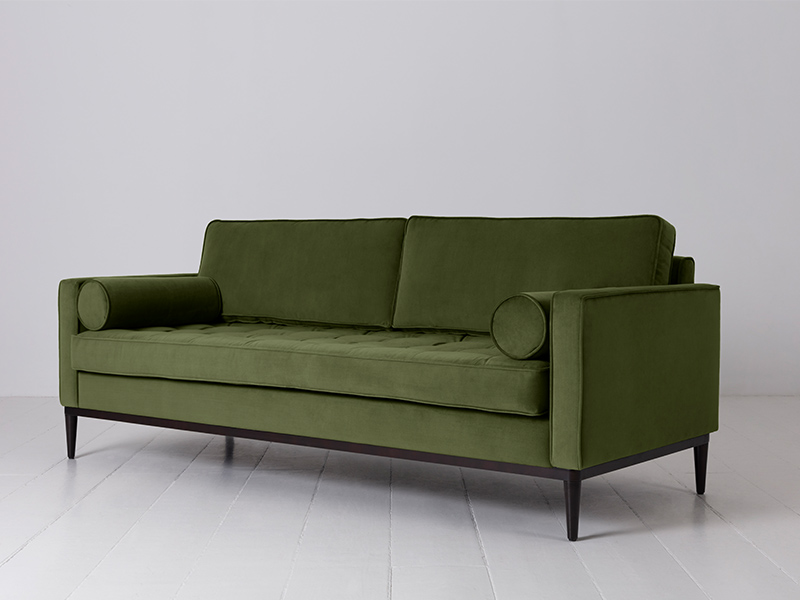 Copenhagen Sofa - The 3 seat sofa is upholstered in a soft, green velvet that is both stylish and inviting