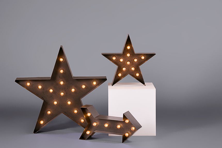 Illuminated Tarnished Metal Star Floor Lamp