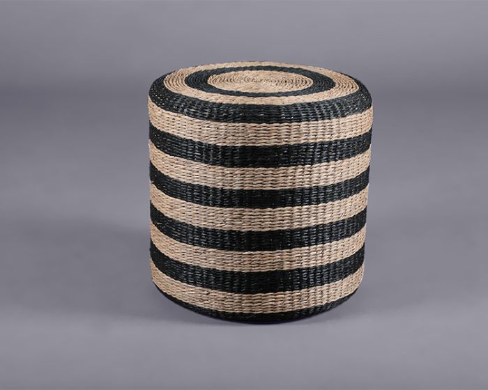 jute pouffe – black stripes