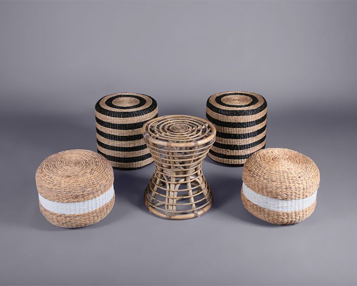 Jute pouffe – white stripe