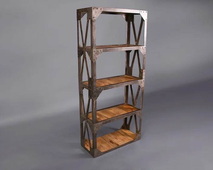 Industrial Aged Four Shelf Bookcase