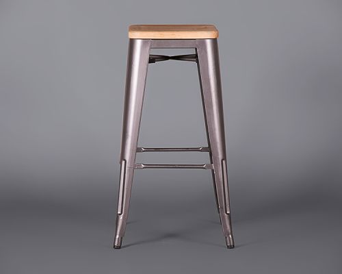 Metal Bar Stool – Gunmetal Grey With Wooden Seatpad