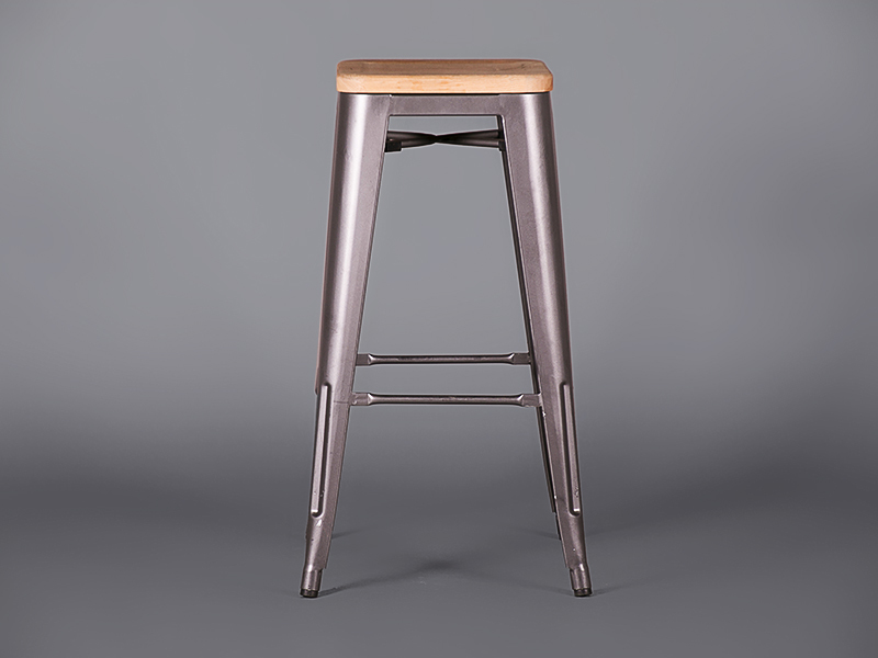 Metal Bar Stool – Gunmetal Grey With Wooden Seatpad