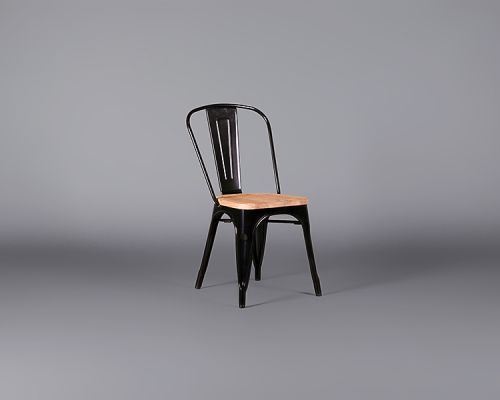 Industrial Chair – Black with Solid Wood Seat-pad