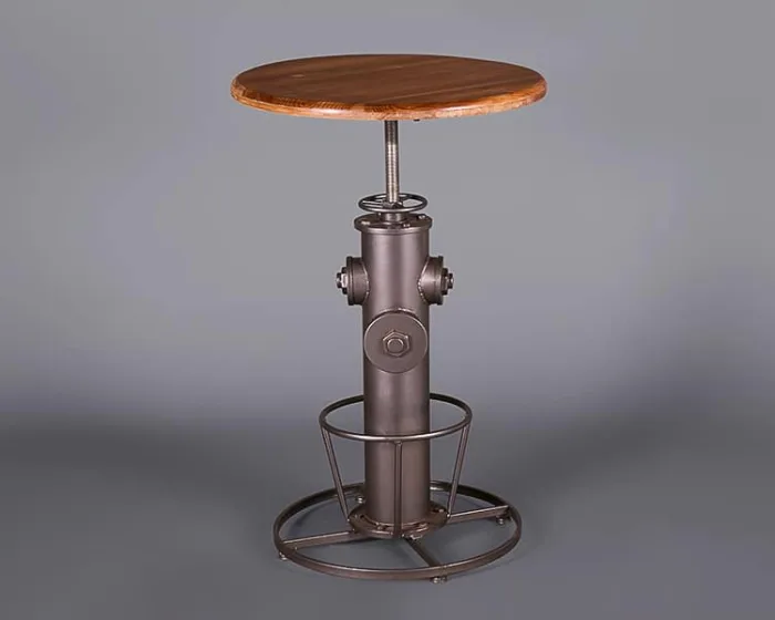 Industrial High Table with Wooden Top (Adjustable)