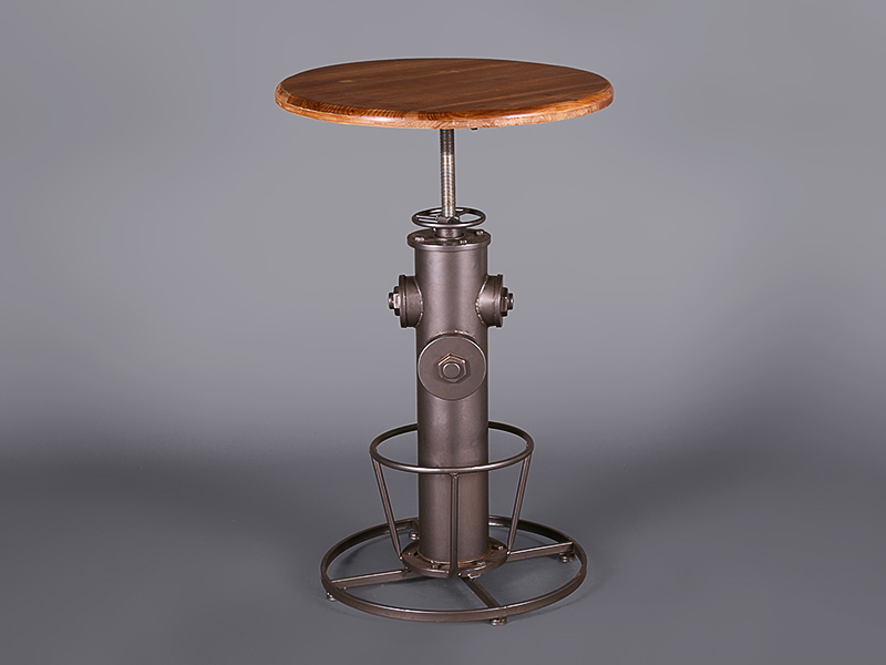 Industrial High Table with Wooden Top (Adjustable)