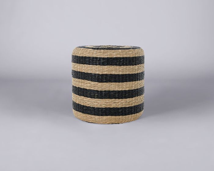 jute pouffe – black stripes
