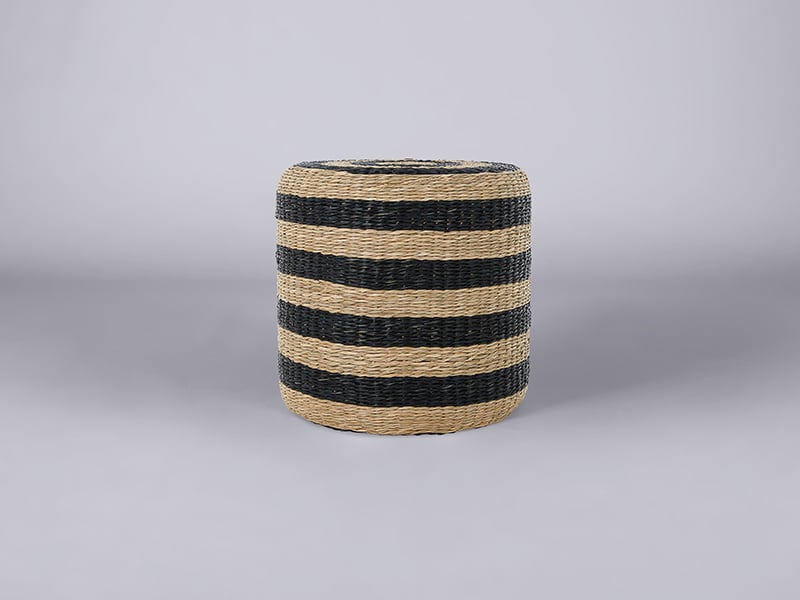 jute pouffe – black stripes
