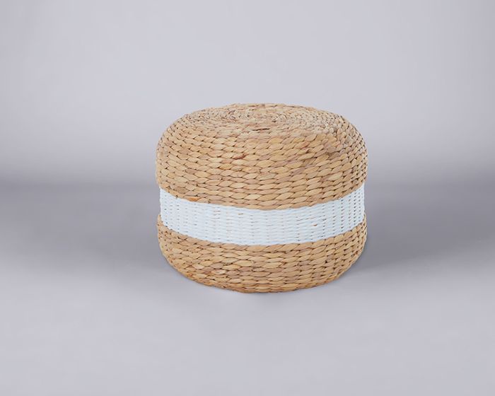 Jute pouffe – white stripe
