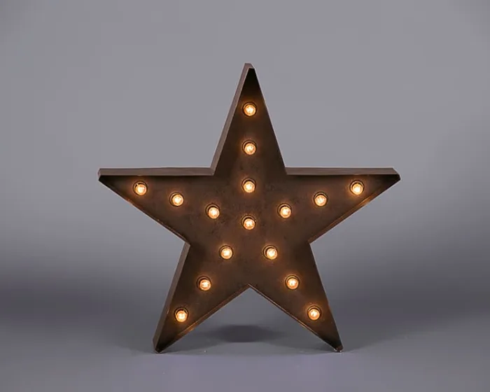Illuminated Tarnished Metal Star Floor Lamp
