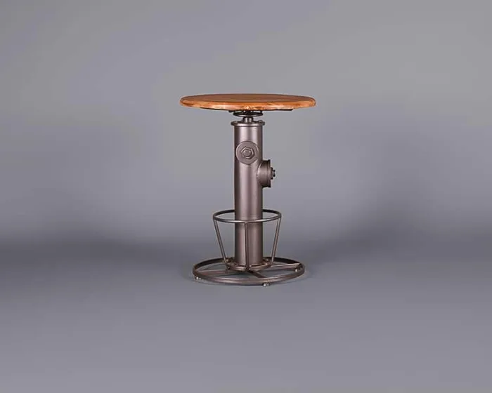 Industrial High Table with Wooden Top (Adjustable)