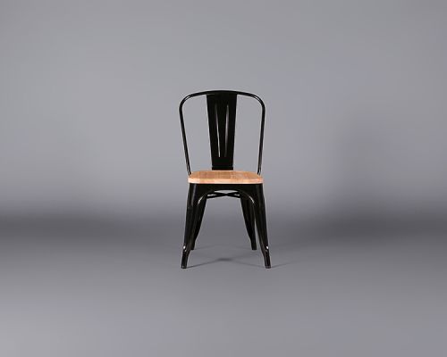 Industrial Chair – Black with Solid Wood Seat-pad