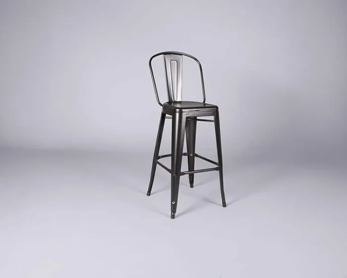 Metal Bar Stool with Back – Black