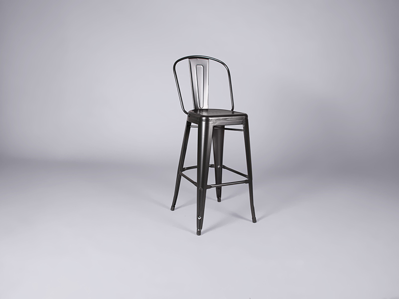 Metal Bar Stool with Back – Black
