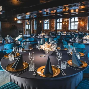 Blue Velvet dining chairs beautifully placed at a private event